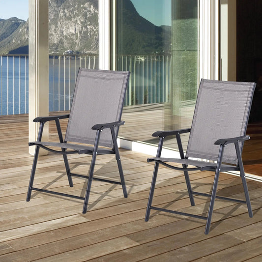 2-Piece Folding Dining Chair Set, Outdoor Furniture with Armrests, Grey Patio Chairs Grey, Black at Gallery Canada