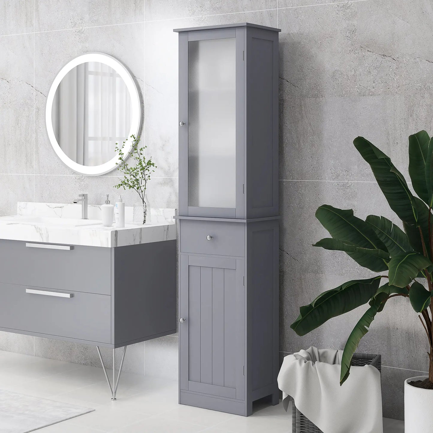 Tall Bathroom Cabinet, 2 Doors, Adjustable Shelves, Grey Bathroom Cabinets at Gallery Canada