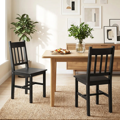 Set of 2 Kitchen Chairs with Slat Back, Black