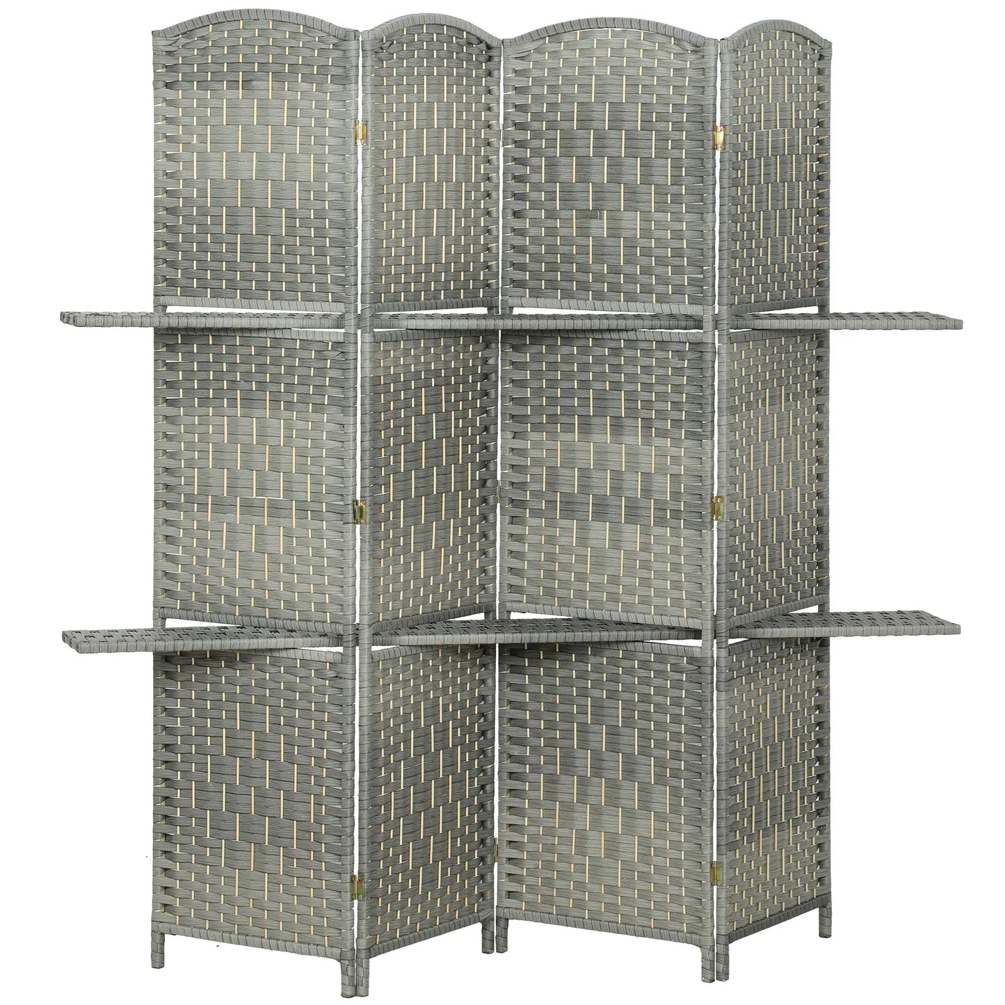 6 FT Privacy Screen, 4 Panel Room Divider With Shelves, Grey