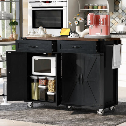 Kitchen Island with Spice Rack, Storage Drawers, Power Outlet, 53.5" L x 29" W x 36.5" H, Black Kitchen Islands & Kitchen Carts at Gallery Canada