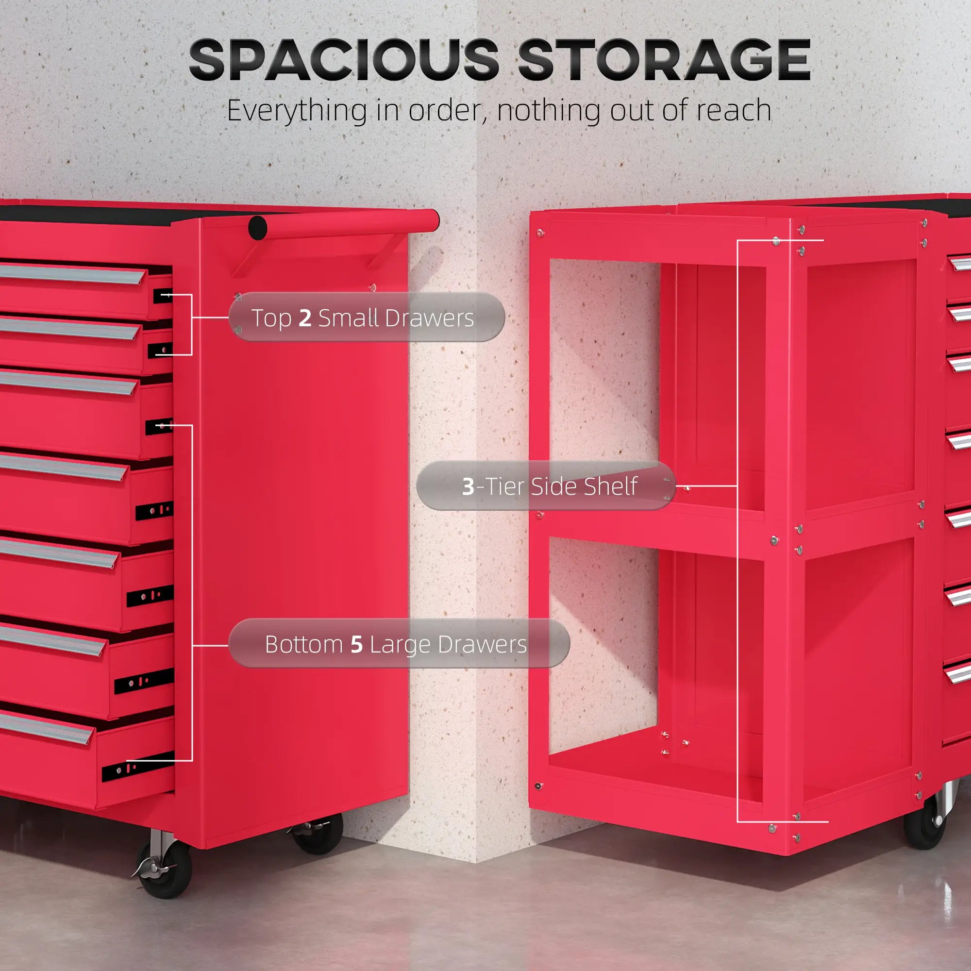 7-Drawer Rolling Tool Chest, Lockable Cabinet with Side Shelf, Red Tool Organizers at Gallery Canada