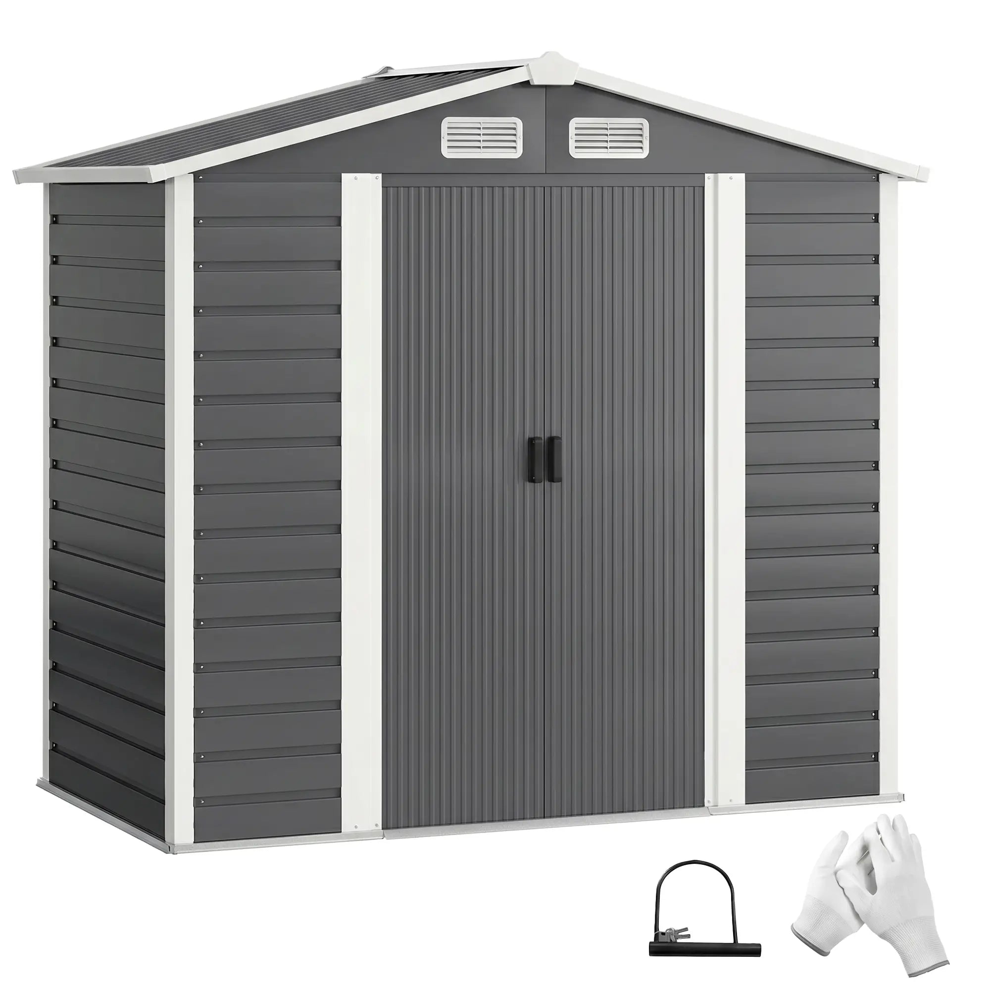 7' x 4' Metal Garden Shed, Lockable Doors, Dark Grey Sheds at Gallery Canada