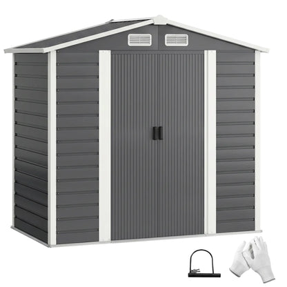 7' x 4' Metal Garden Shed, Lockable Doors, Dark Grey Sheds at Gallery Canada
