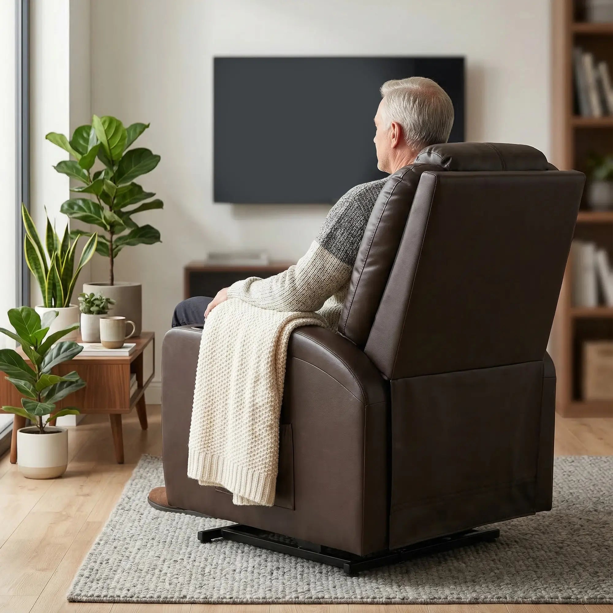 Power Lift Recliner Chair for Elderly, PU Leather, Brown Electric Power Lift Chairs at Gallery Canada