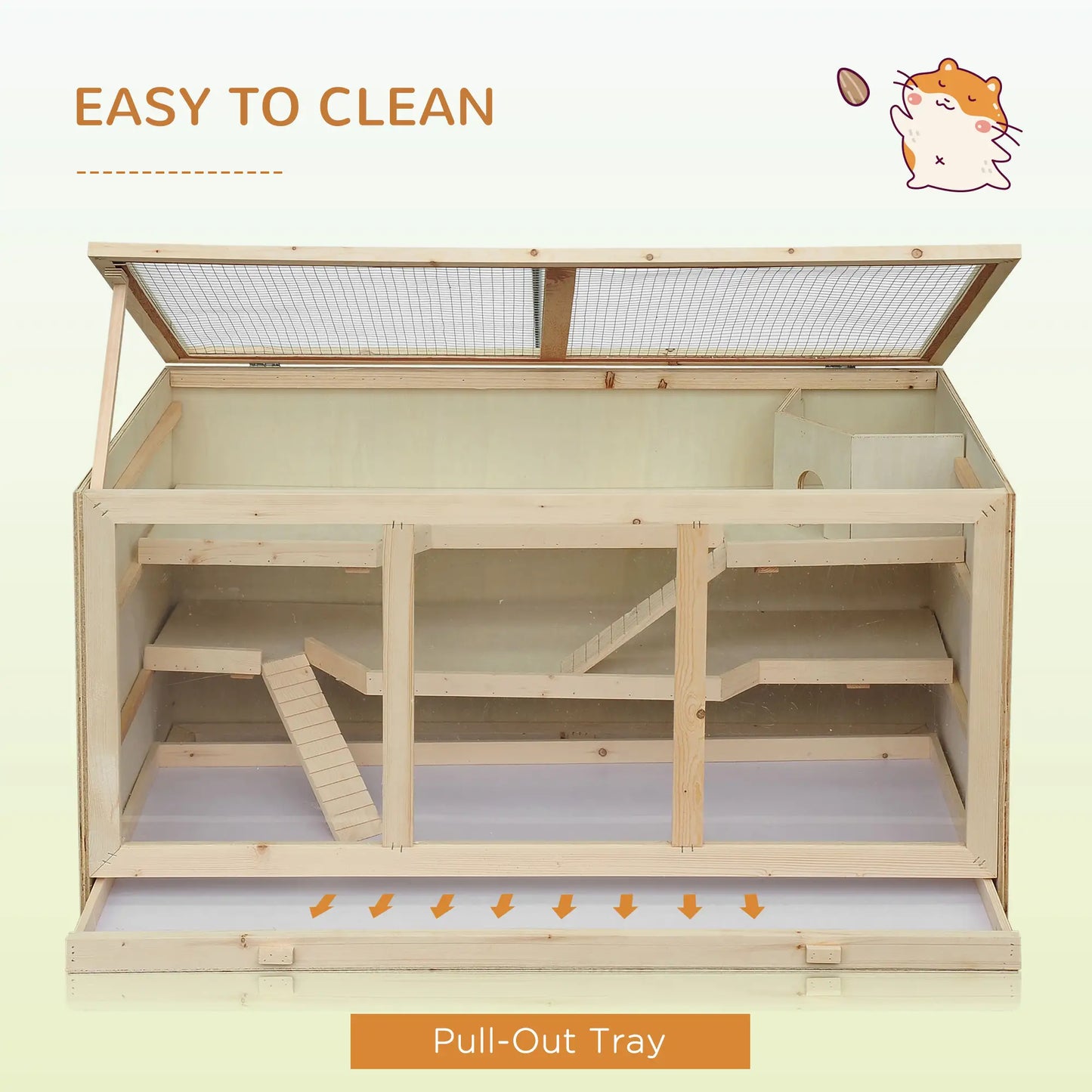 Wooden Hamster Cage with Slide, Tray, Natural Wood Hamster Cages at Gallery Canada