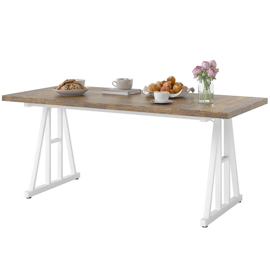 Farmhouse Kitchen Table for 8, Rectangular, White and Brown Dining Tables Brown, White at Gallery Canada