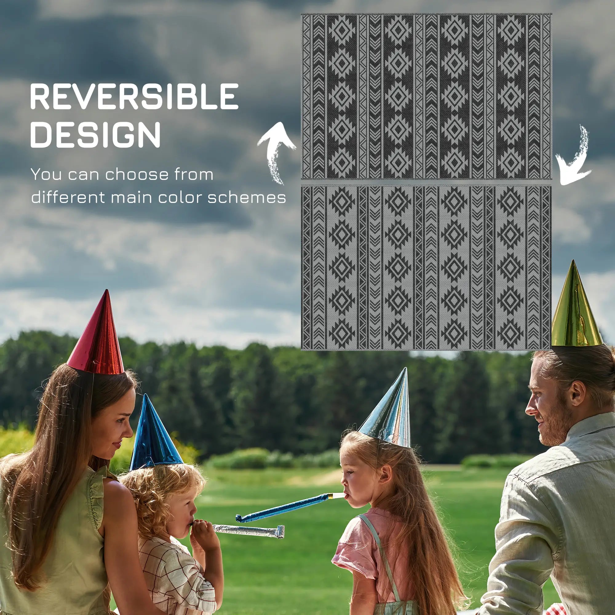 Reversible Outdoor RV Rug, Patio Mat, 6' x 9', Black & Grey Garden Decor at Gallery Canada