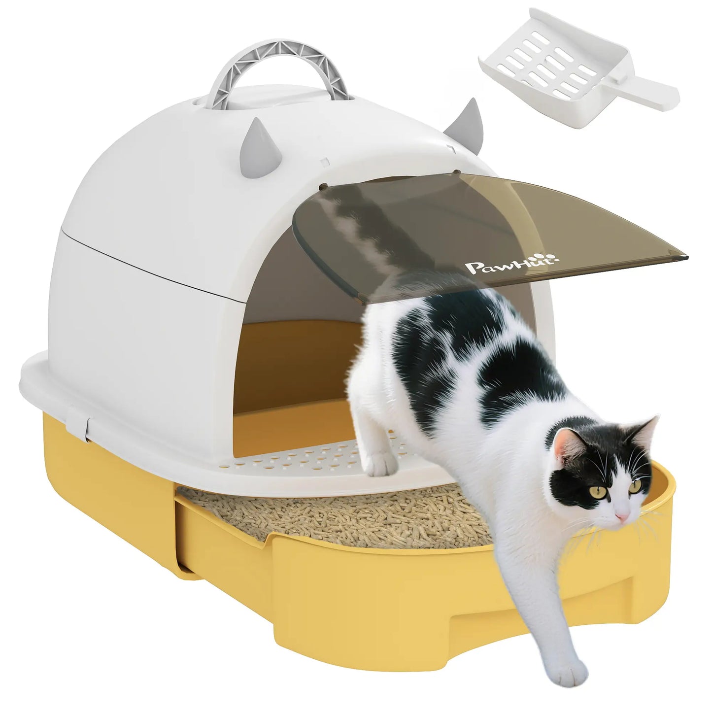 Cat Litter Box With Lid, Front Door Flap, Scoop, Handle, Yellow Cat Litter Box Enclosures at Gallery Canada
