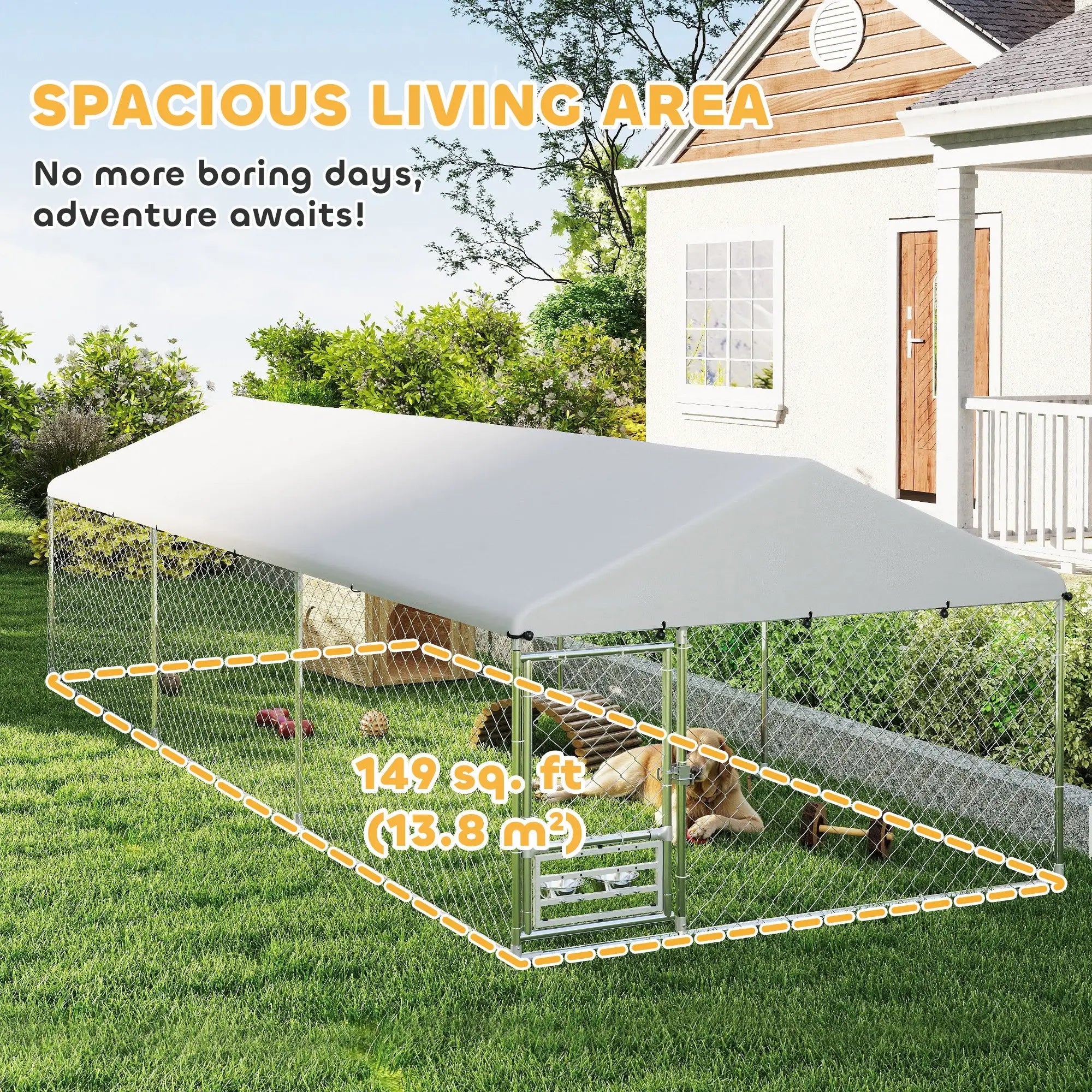 Outdoor Dog Run, Adjustable Rotating Bowls, Waterproof Cover, 19.7' x 7.5' x 5.2' Houses, Kennels & Pens at Gallery Canada