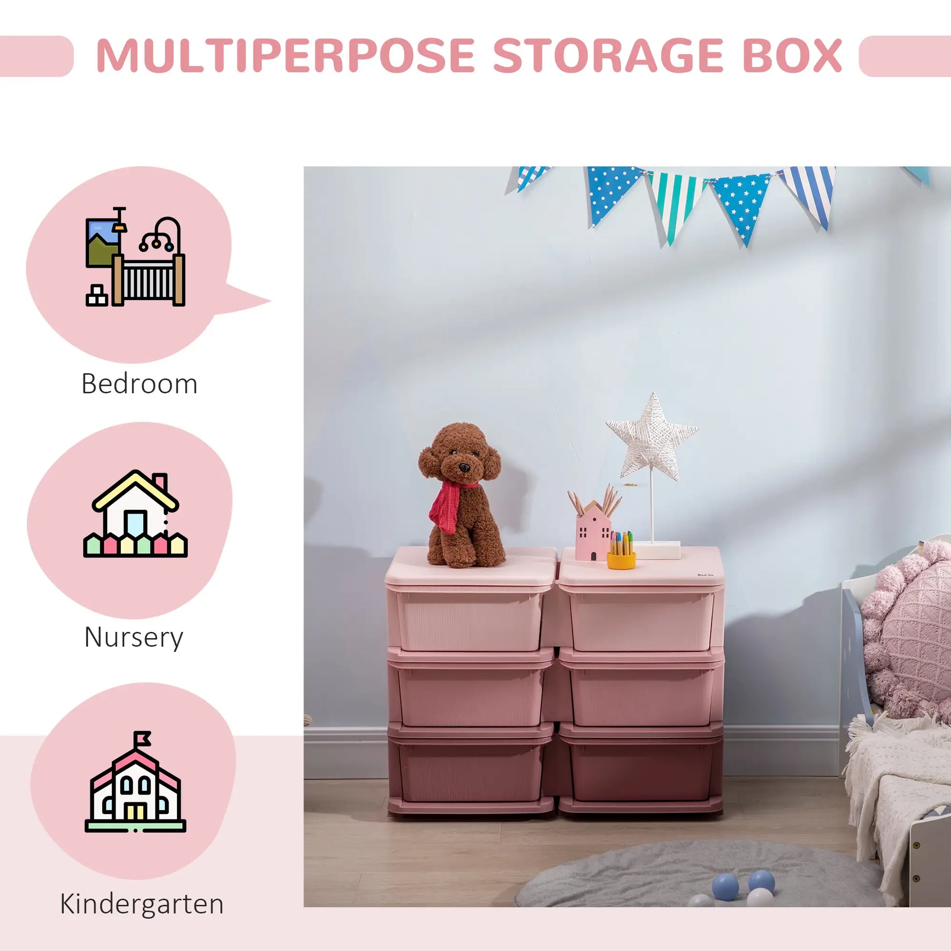 3 Tier Toy Organizer, 6 Plastic Drawers, Pink Baby & Kids Storage at Gallery Canada