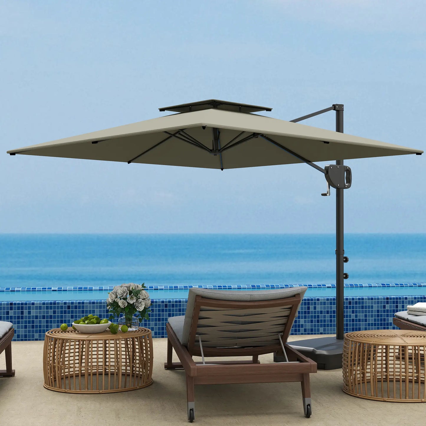 Square Cantilever Patio Umbrella, Double Top Offset, 8' x 9', Light Grey Offset Cantilever Umbrellas at Gallery Canada