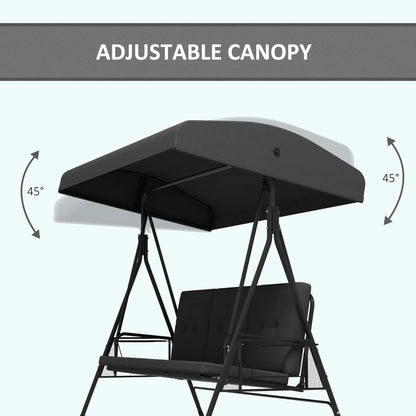 3-Seat Outdoor Swing With Adjustable Canopy, Side Tray, Removable Cushion, Grey