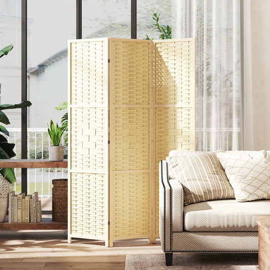 3-Panel Room Divider, 5.6 FT Freestanding Folding Privacy Screen, Natural Wood