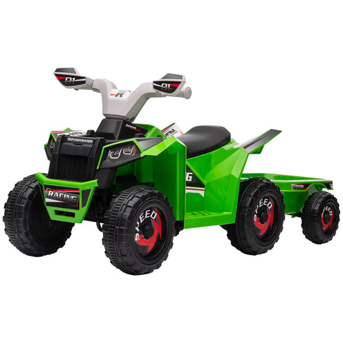 6V Electric Toy Car with Back Trailer, Forward Backward, Green