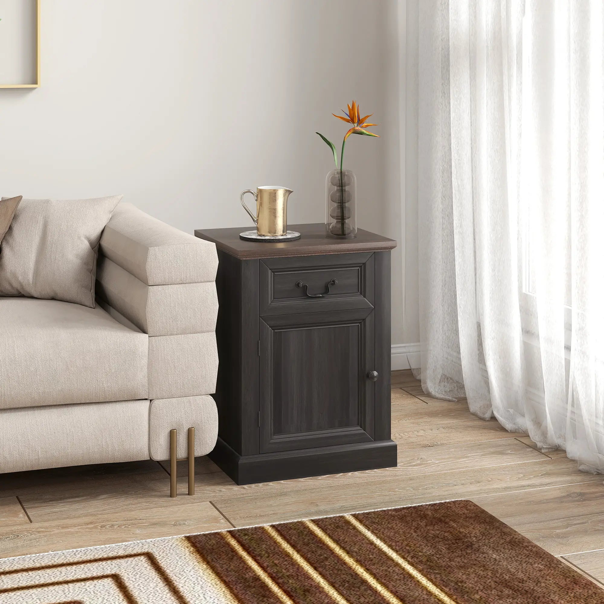 Side Table Set of 2 with Drawer and Cabinet, Black Side Tables at Gallery Canada