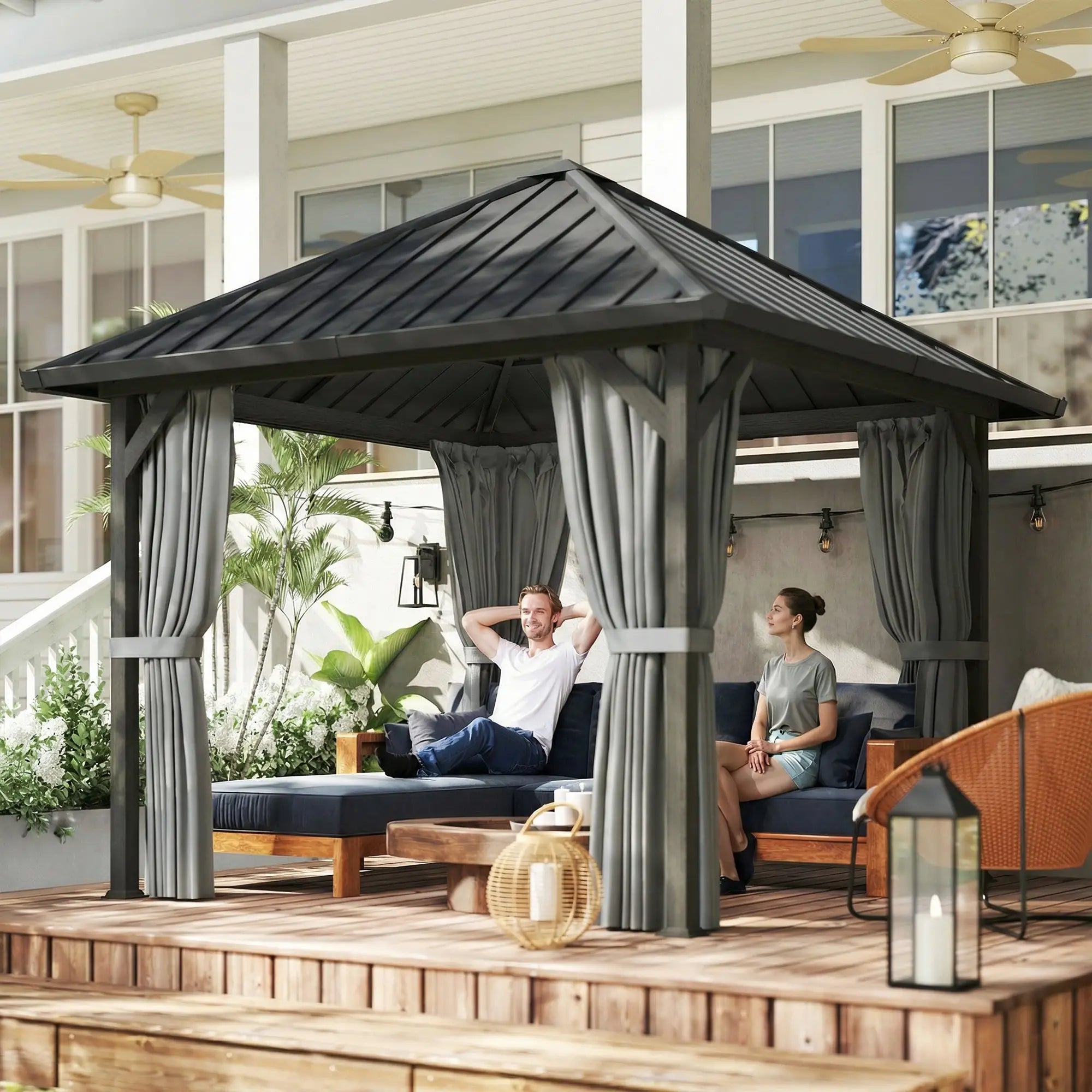 10' X 10' Hardtop Gazebo With Steel Roof, Netting & Curtains, Steel Gazebos at Gallery Canada