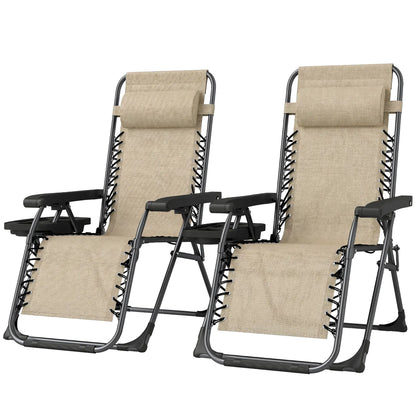 Zero Gravity Chair Set, Folding Reclining Outdoor Lounge, Light Brown Lounger Chairs Light Brown at Gallery Canada