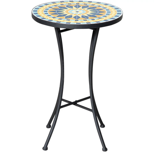 Mosaic Patio Table, Round Coffee Table, Metal Frame, Yellow Patio Side Tables Yellow at Gallery Canada