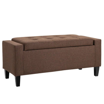 Storage Ottoman Bench, Linen Upholstered, Tufted, Brown Storage Ottomans & Benches Brown at Gallery Canada