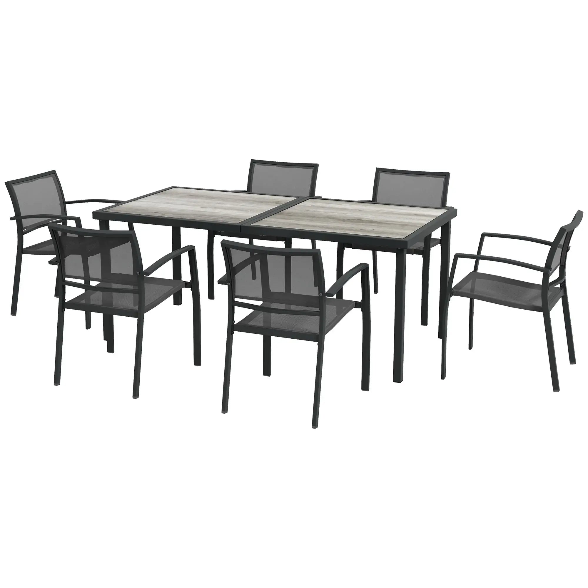 7-Piece Outdoor Dining Set, 6 Stackable Chairs, Plastic Top Table Outdoor Dining Sets Grey at Gallery Canada