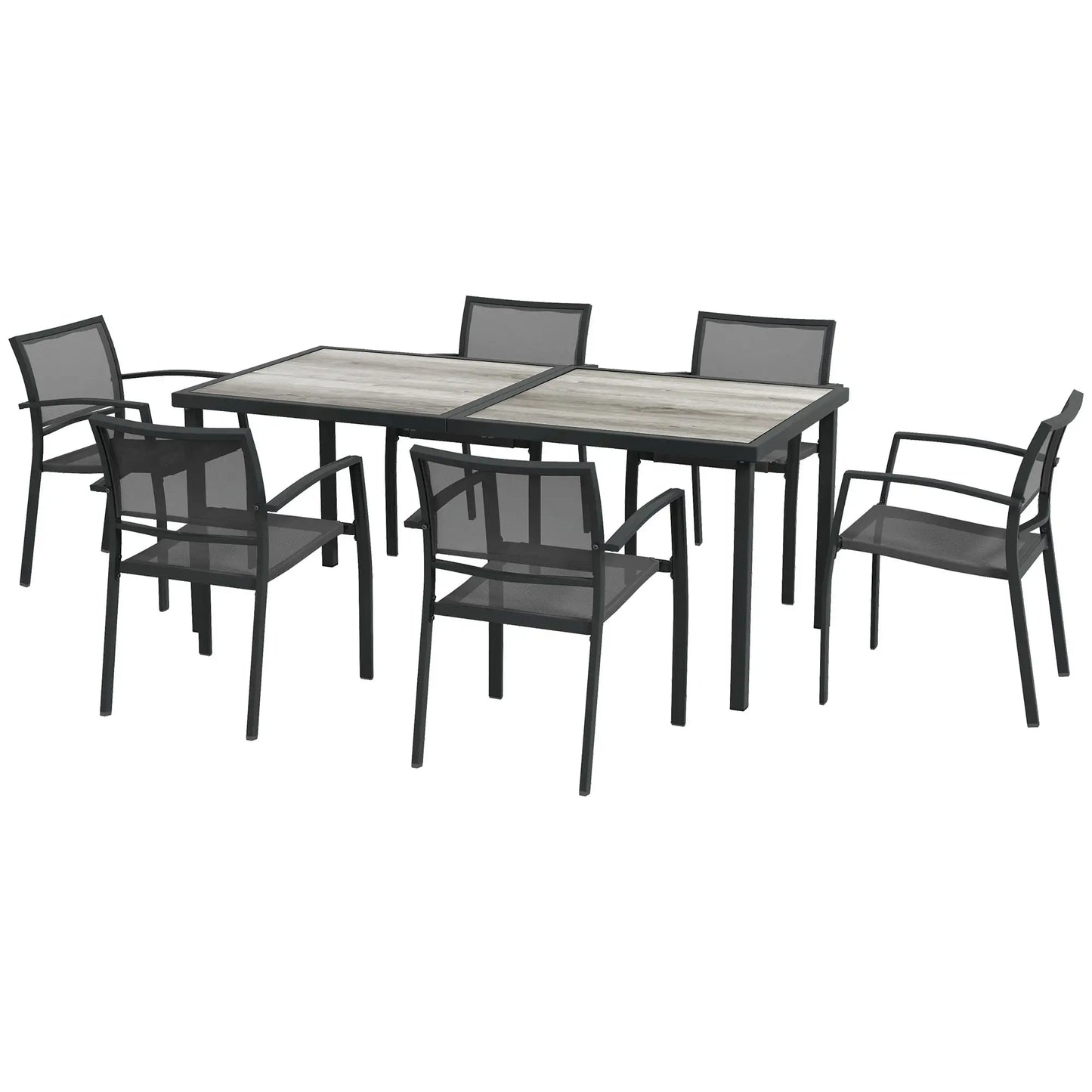7-Piece Outdoor Dining Set, 6 Stackable Chairs, Plastic Top Table Outdoor Dining Sets Grey at Gallery Canada