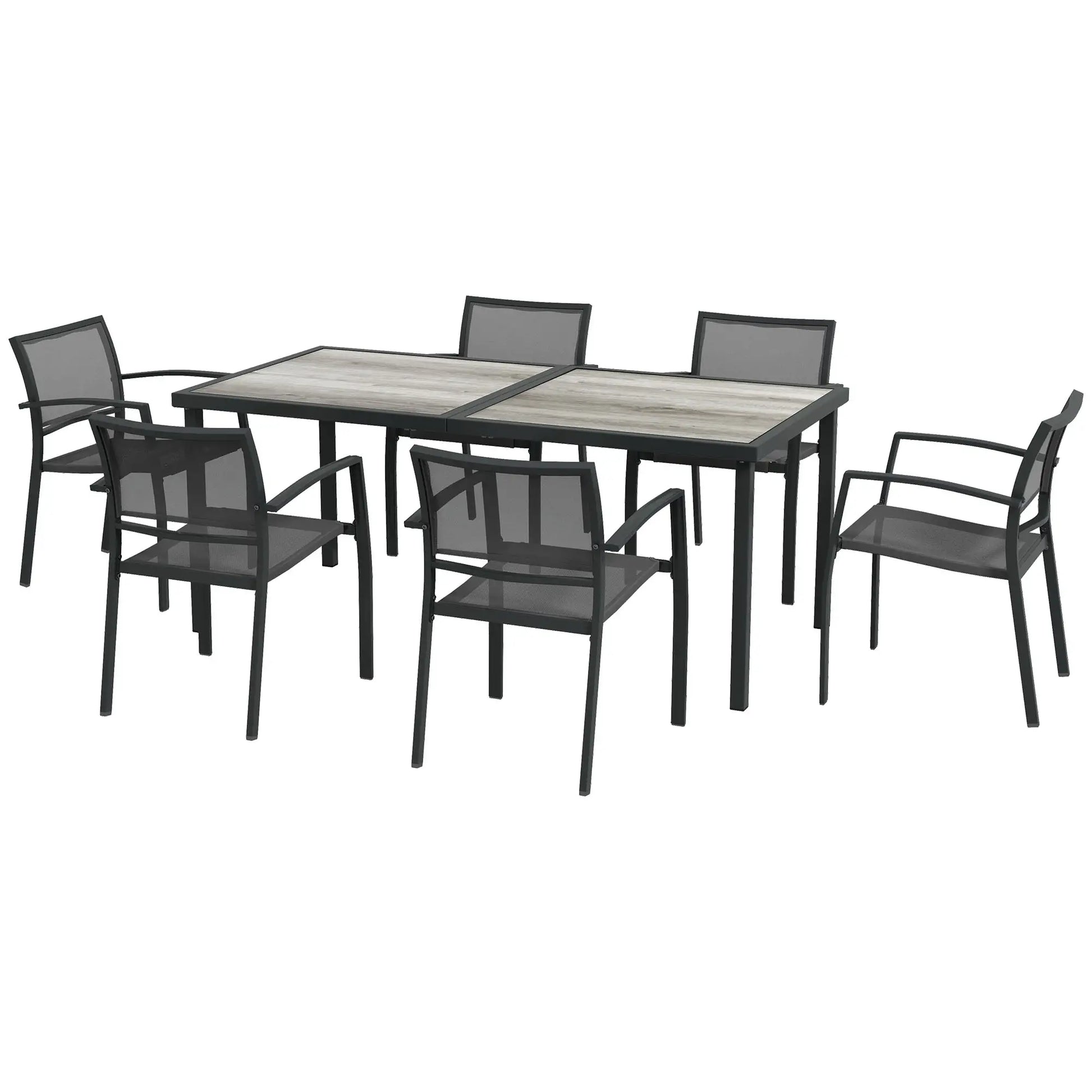 7-Piece Outdoor Dining Set, 6 Stackable Chairs, Plastic Top Table Outdoor Dining Sets Grey at Gallery Canada