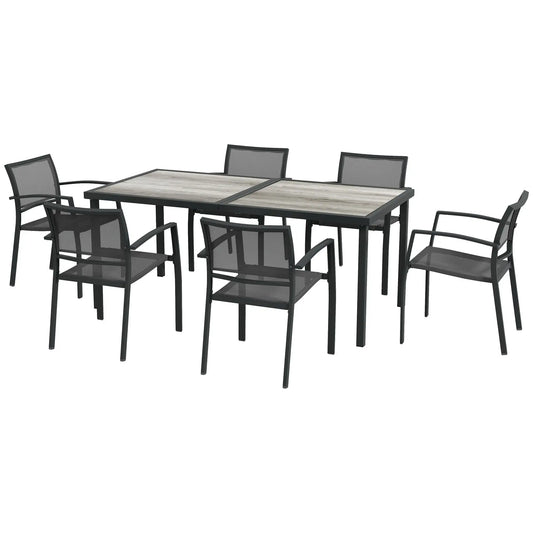 7-Piece Outdoor Dining Set, 6 Stackable Chairs, Plastic Top Table Outdoor Dining Sets Grey at Gallery Canada