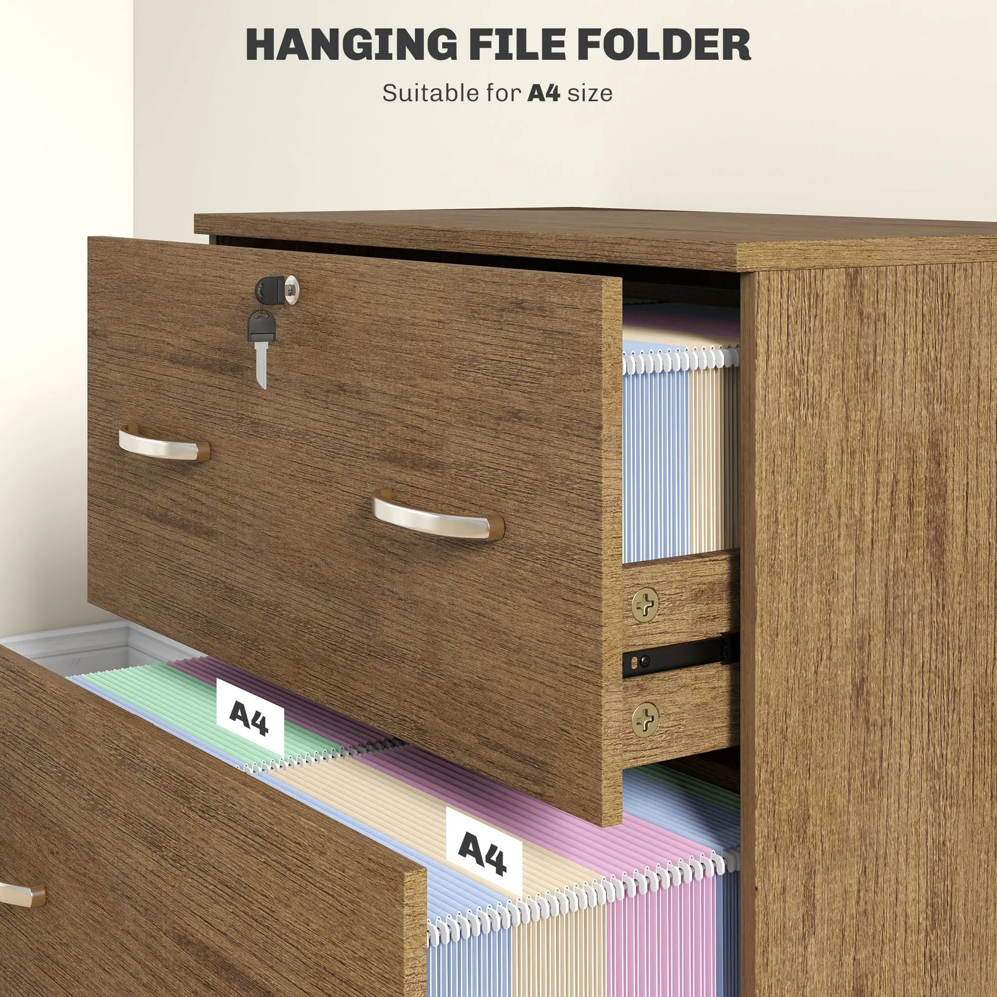 2 Drawer File Cabinet with Lock, Hanging Bar, Letter Size, Light Brown Office Cabinets & Cupboards at Gallery Canada