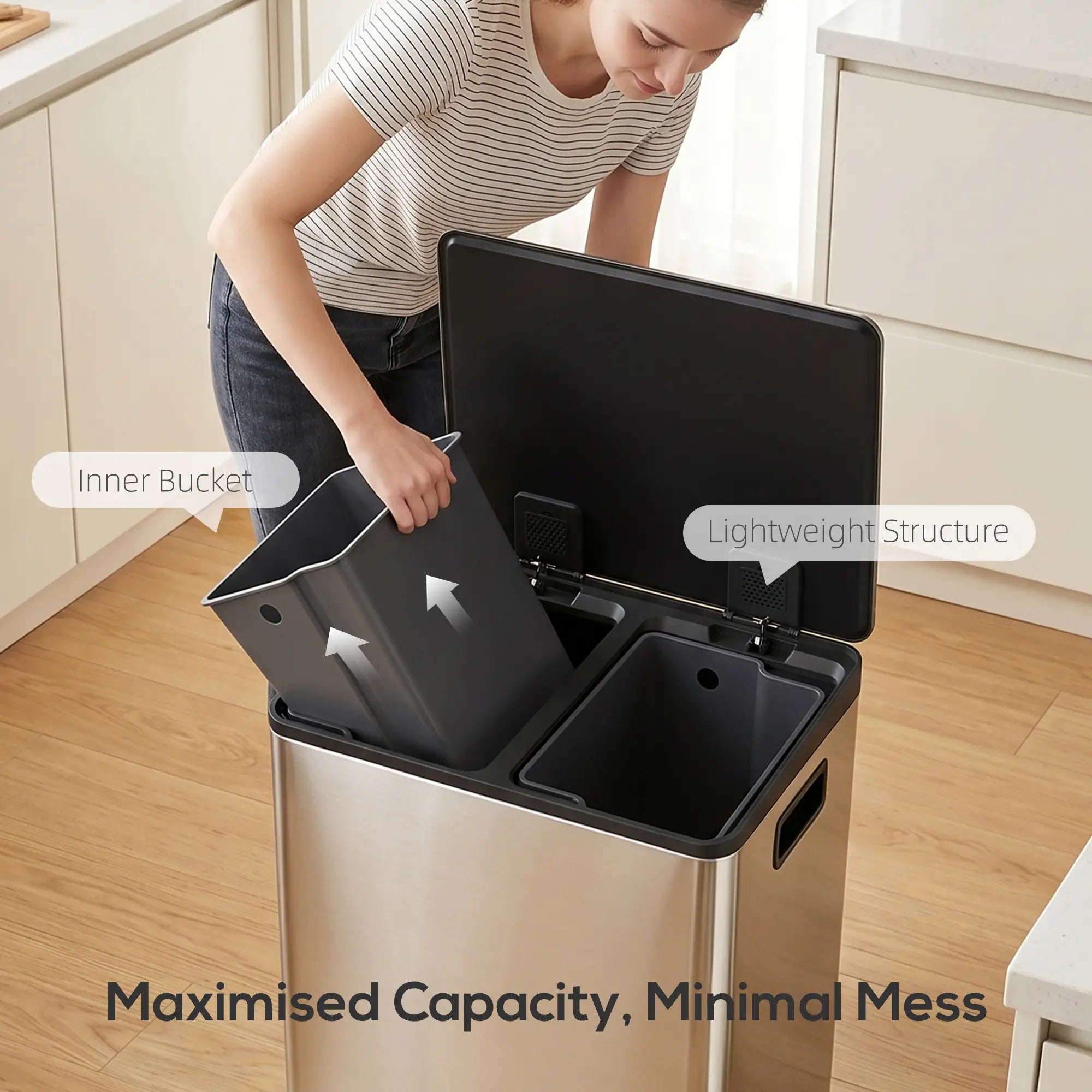 2 x 30L / 7.9 Gallon Dual Trash Can with Removable Inner Buckets and Handles for Kitchen, Office, Bathroom, Silver Household Supplies at Gallery Canada