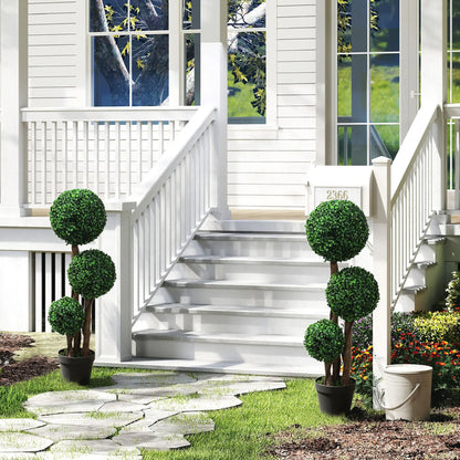 35 Inch Artificial Boxwood Topiary Tree Set of 2, Indoor Outdoor, Green Artificial Trees at Gallery Canada