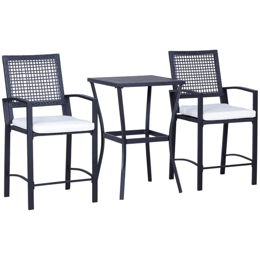3-Piece Outdoor Wicker Bar Set, Rattan Patio Table & Chairs w/ Cushions, Cream White Bistro Sets Black at Gallery Canada