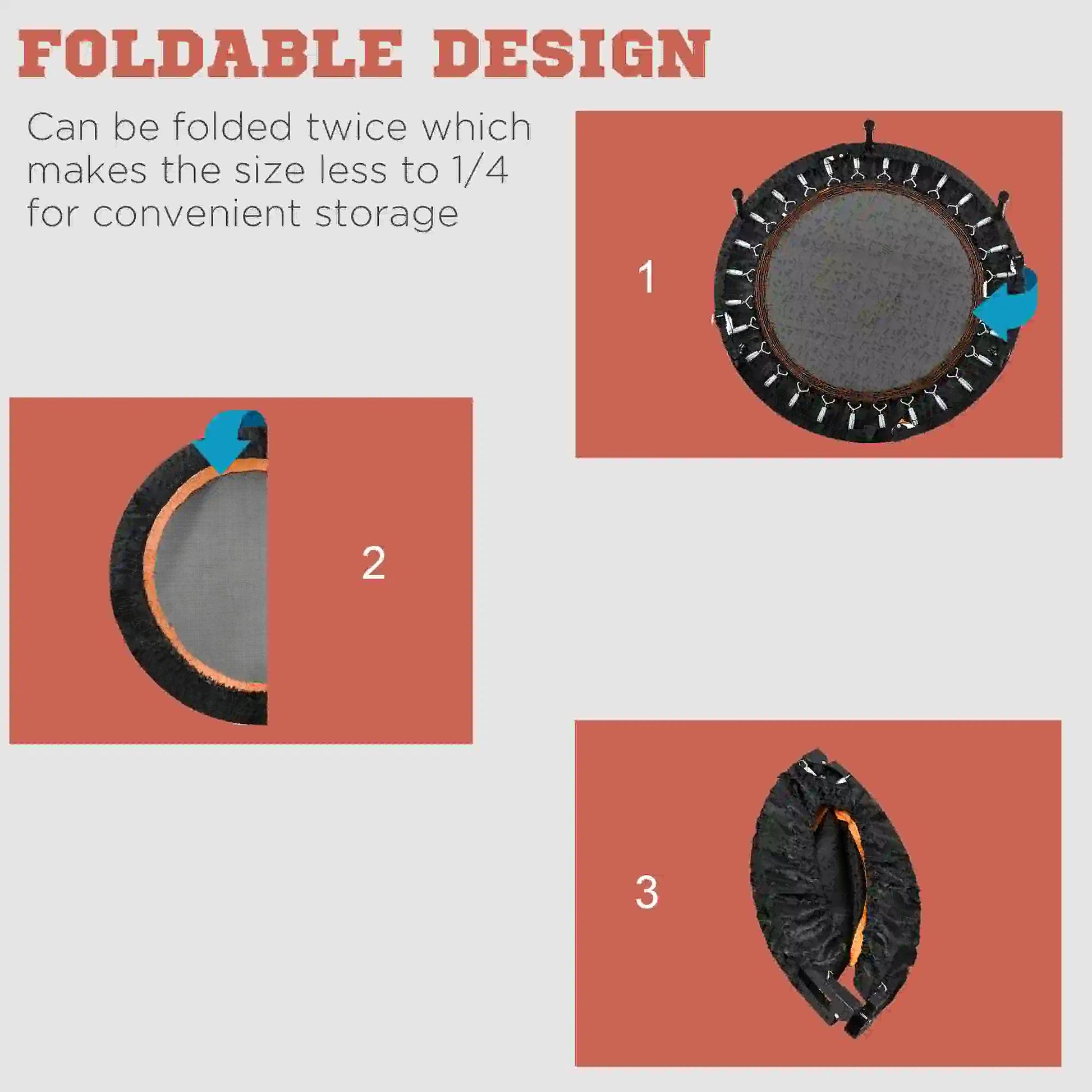 40" Foldable Mini Trampoline, Adjustable Foam Handle, Orange Trampolines at Gallery Canada