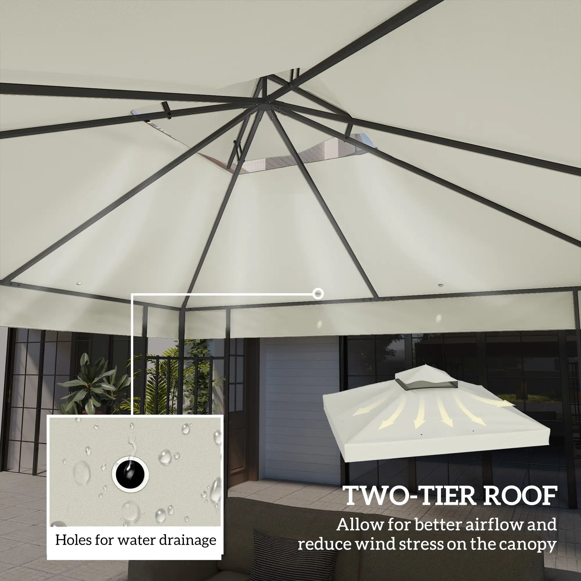 10' x 10' Gazebo Replacement Cover, UPF30+, 2-Tier Roof, Light Grey Gazebo Canopy Replacement at Gallery Canada