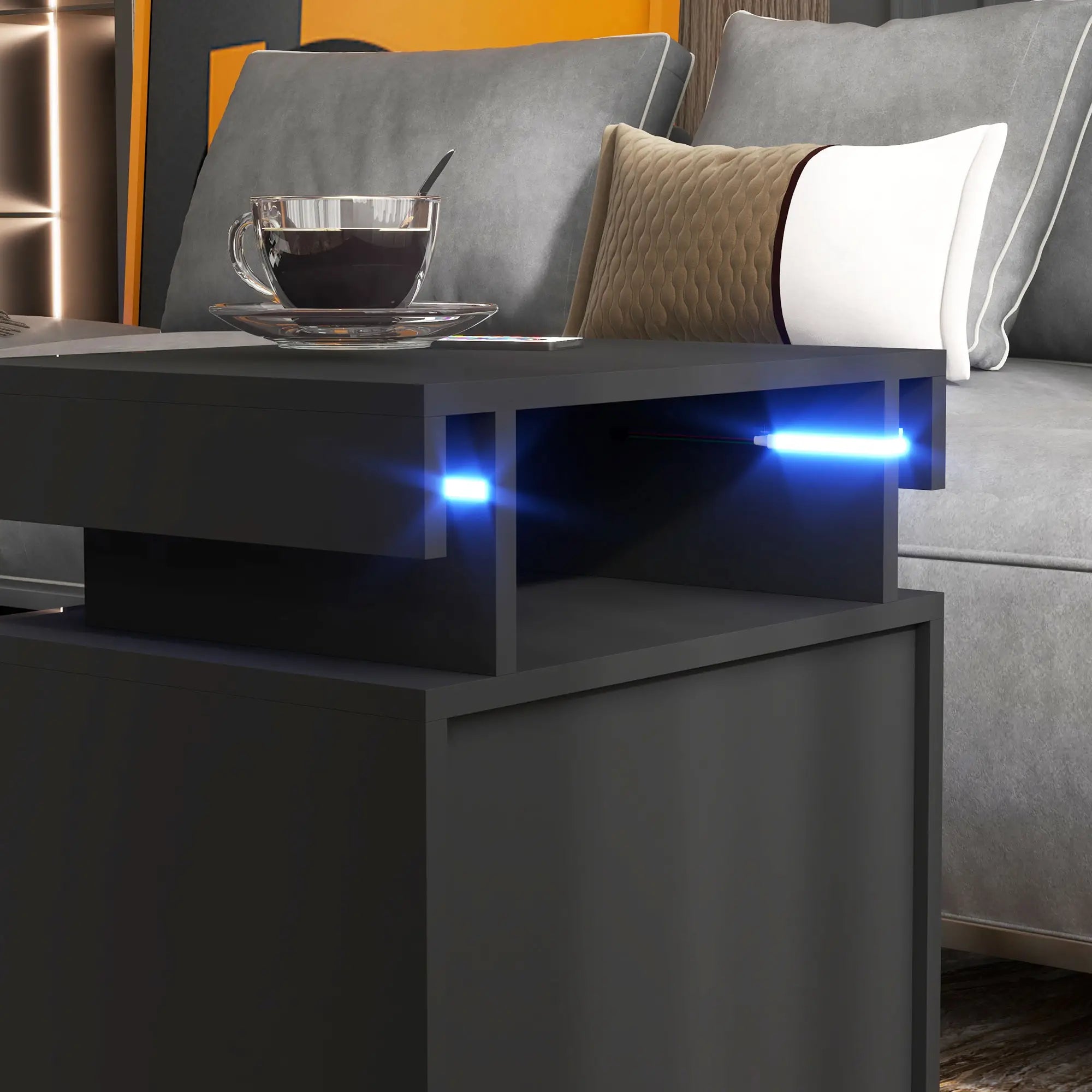 Nightstand, LED Lights, 2 Drawers, Cement Grey Bedside Tables at Gallery Canada