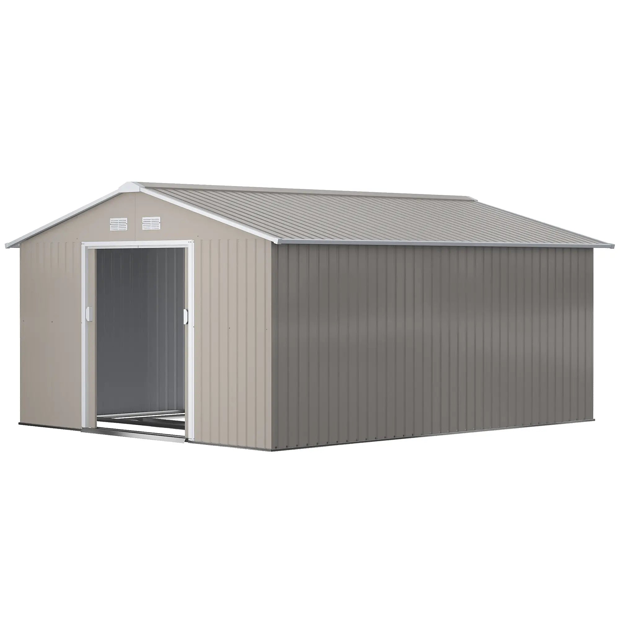 11' x 13' Garden Storage Shed, Double Sliding Door, 4 Vents, Light Grey Sheds Light Grey at Gallery Canada