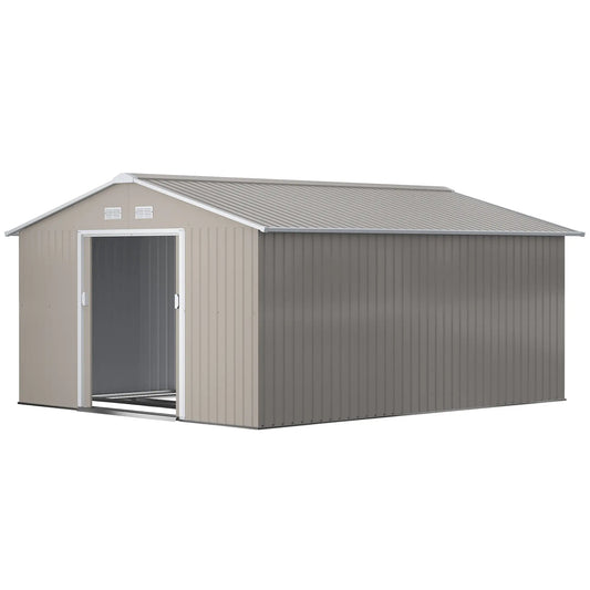 11' x 13' Garden Storage Shed, Double Sliding Door, 4 Vents, Light Grey Sheds Light Grey at Gallery Canada