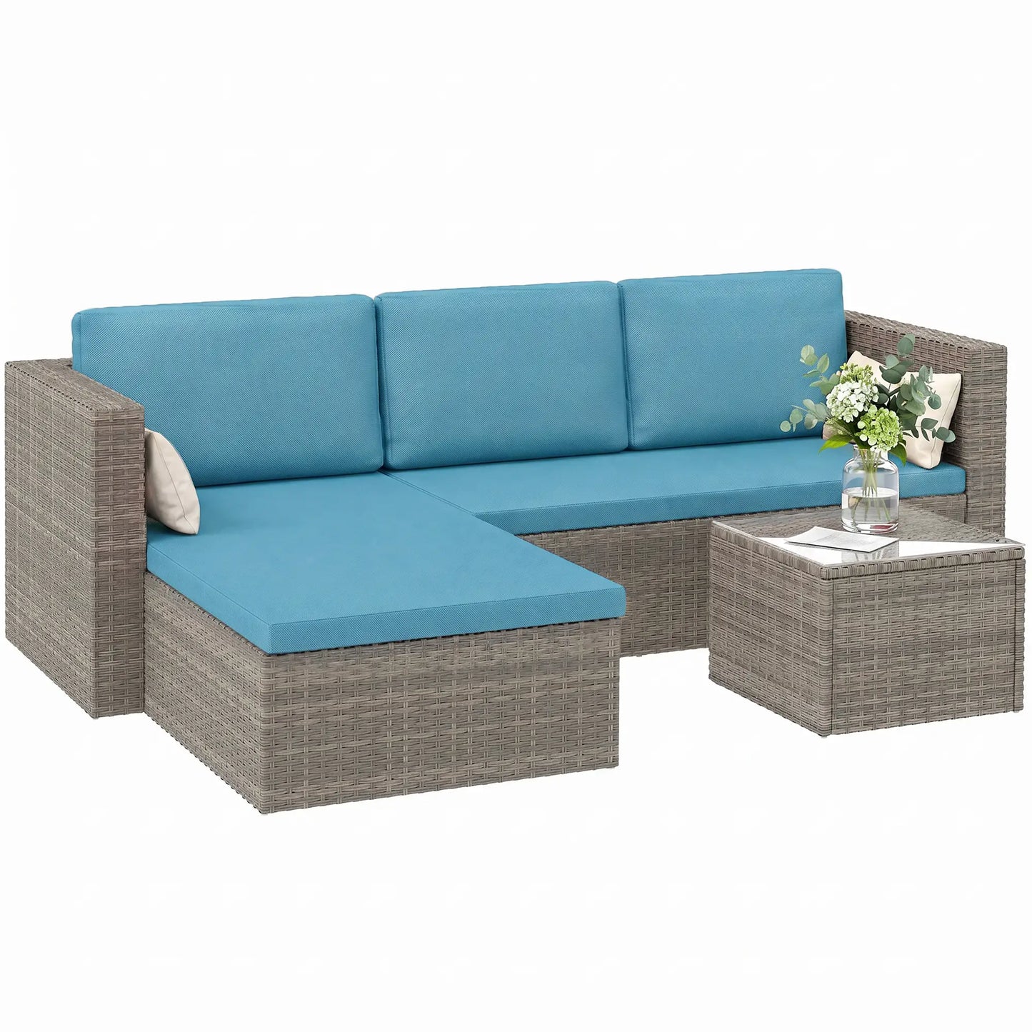 3-Piece Patio Set, Modern Sectional Sofa, Wicker Chair, Blue Patio Furniture Sets Blue at Gallery Canada