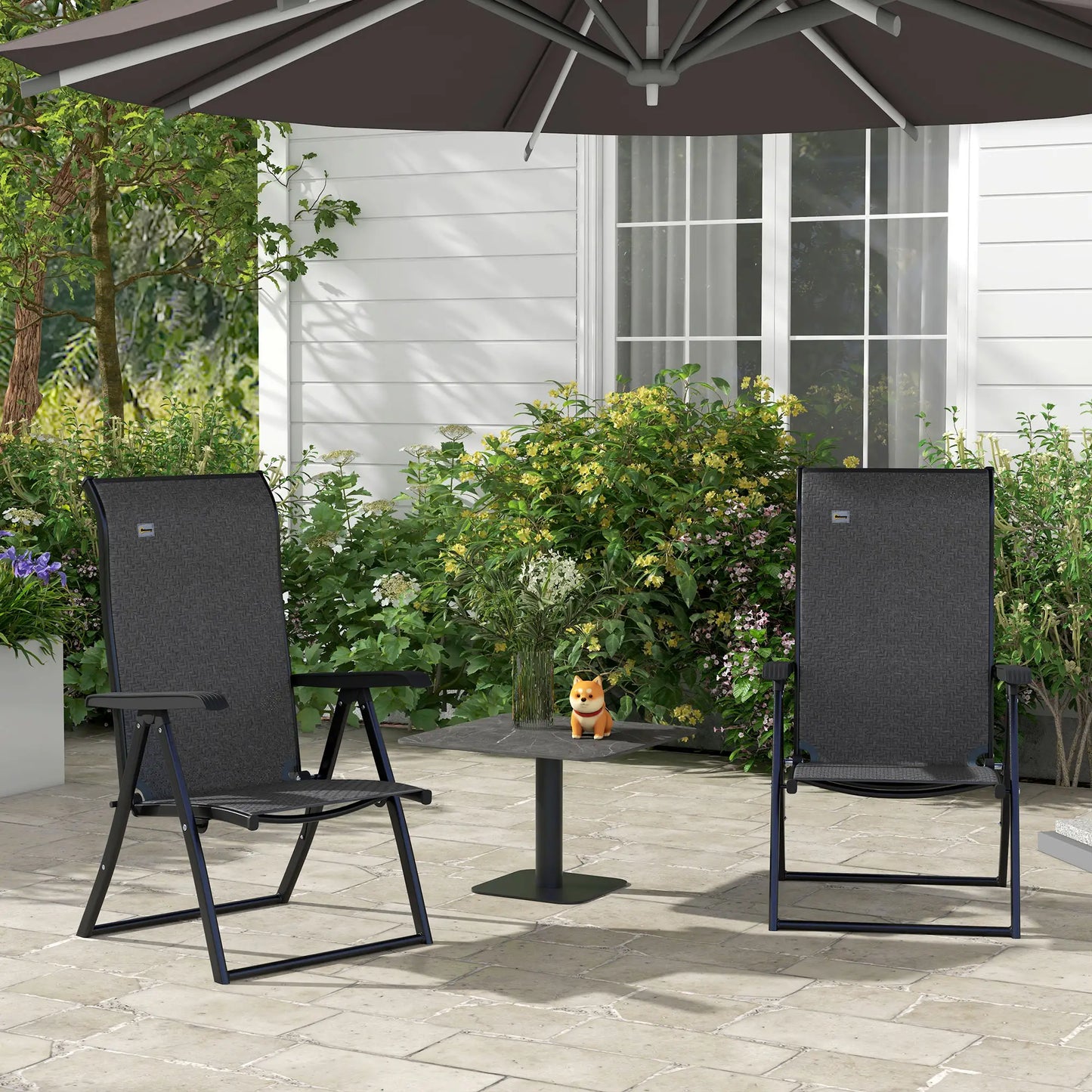 2PCs Outdoor Wicker Folding Chairs, Adjustable Backrest, Grey Patio Chairs at Gallery Canada