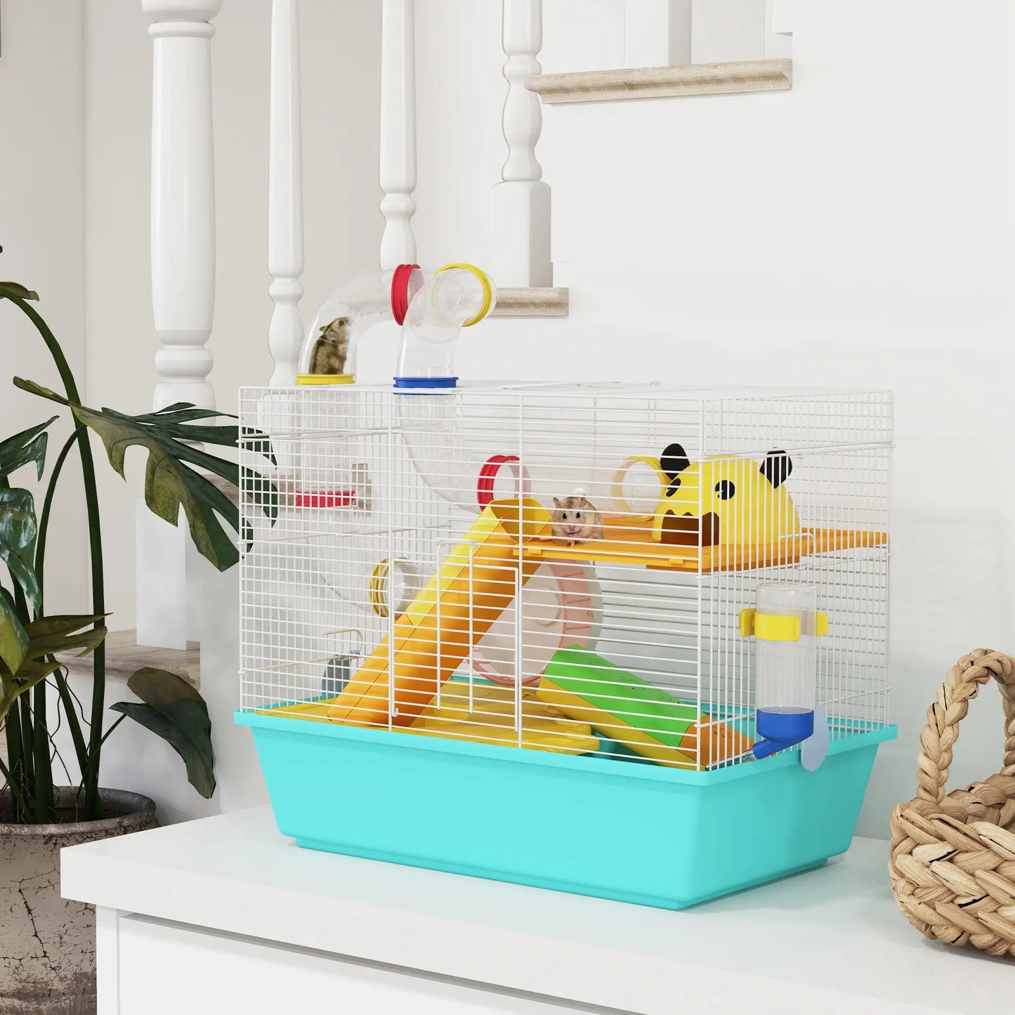 3 Tier Hamster Cage With Tunnels, Water Bottle, Exercise Wheel, 18" x 11" x 15", Light Blue Hamster Cages at Gallery Canada