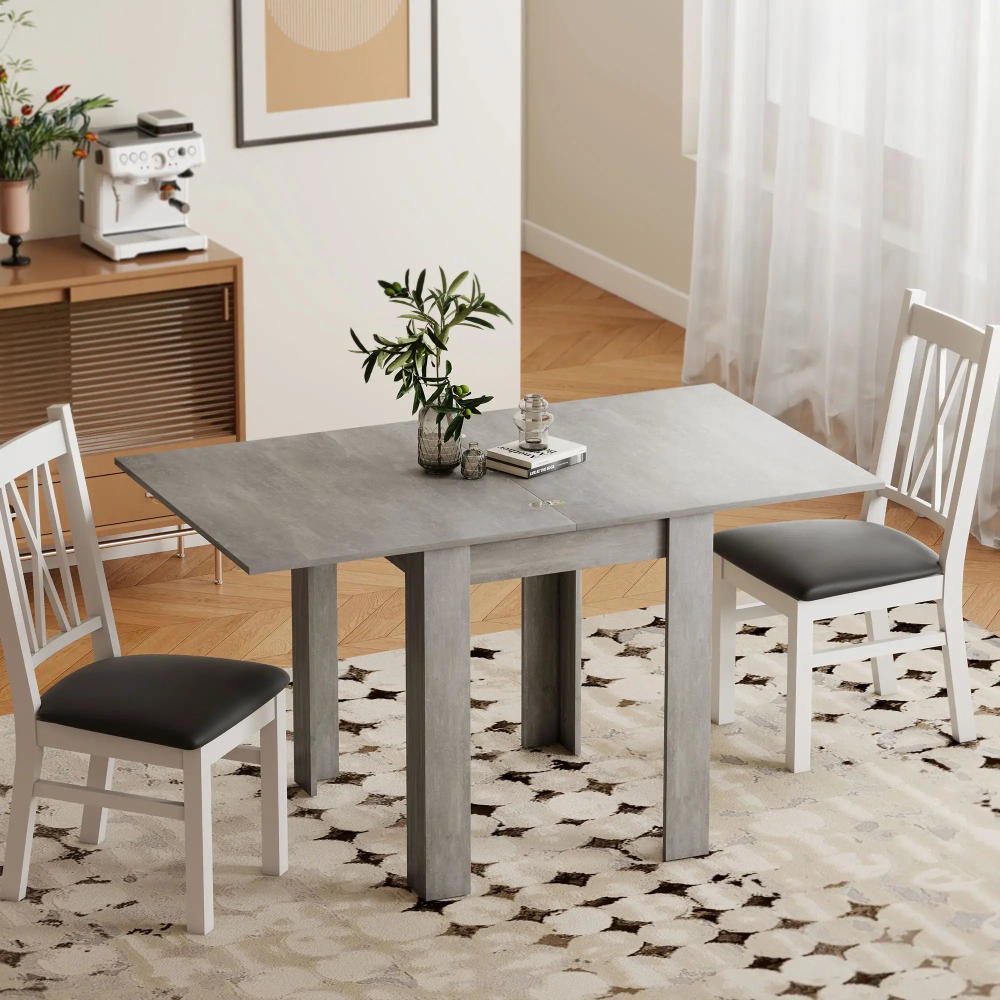 55 Inch Extendable Dining Table for 4-6 Person, Kitchen Table, Grey Dining Tables at Gallery Canada