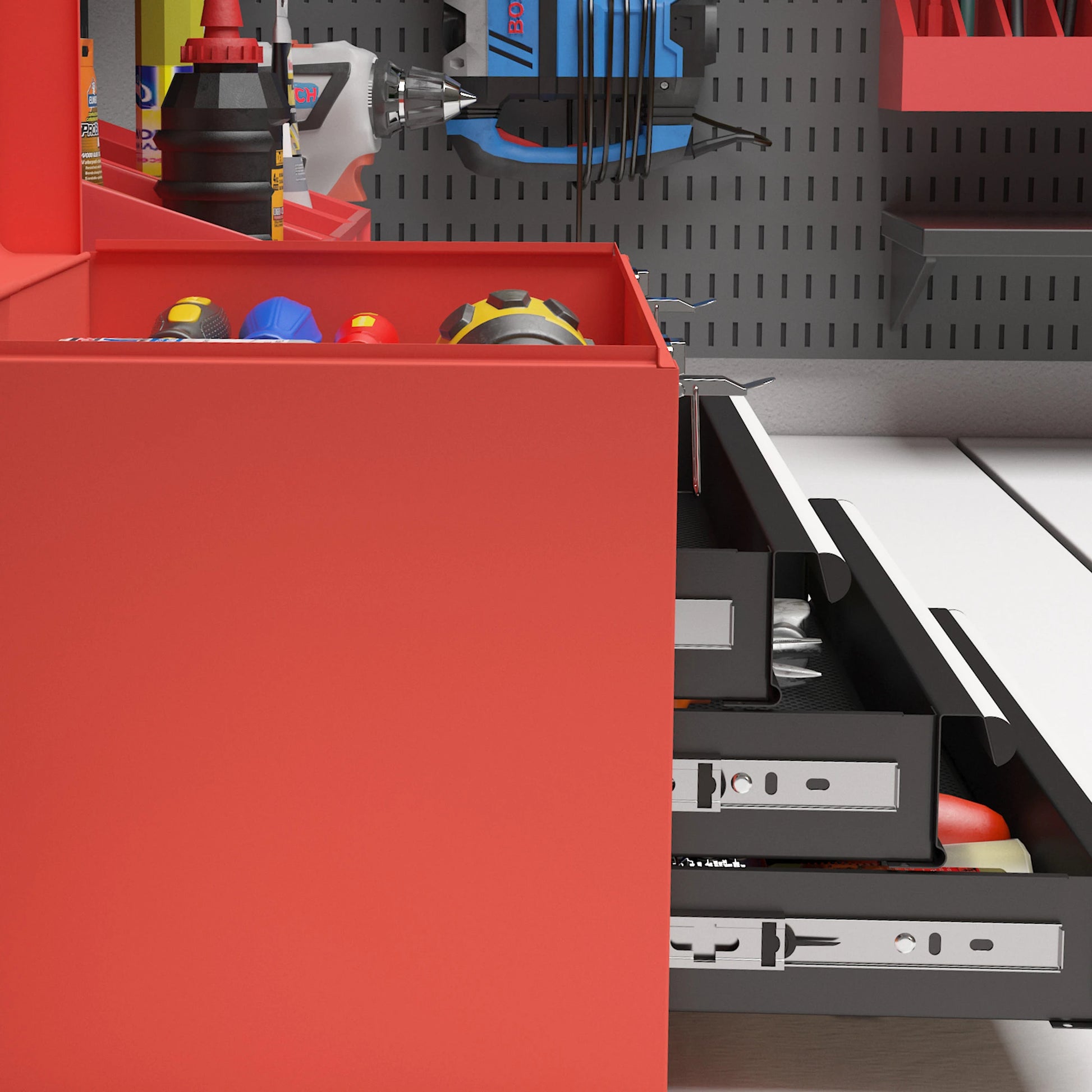 3 Drawer Tool Chest, Metal Latch Closure, Portable Tool Box, Red Tool Organizers at Gallery Canada