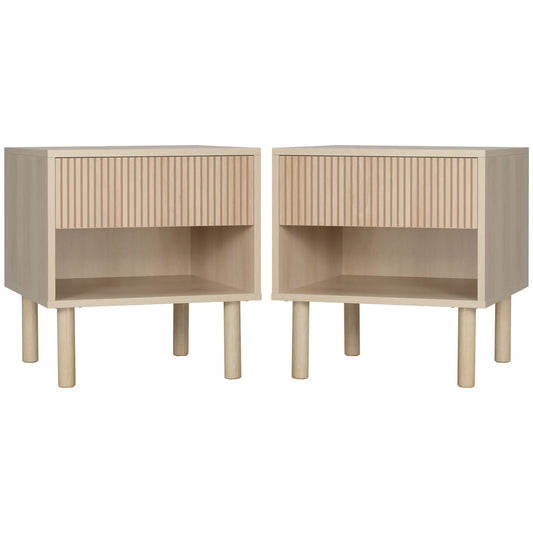 Set of 2 Nightstands, Storage Shelf, Drawer, Natural Wood Bedside Tables Natural at Gallery Canada