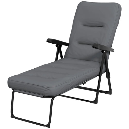 Outdoor Lounge Chair with Padded Cushion, Folding Reclining, Light Grey