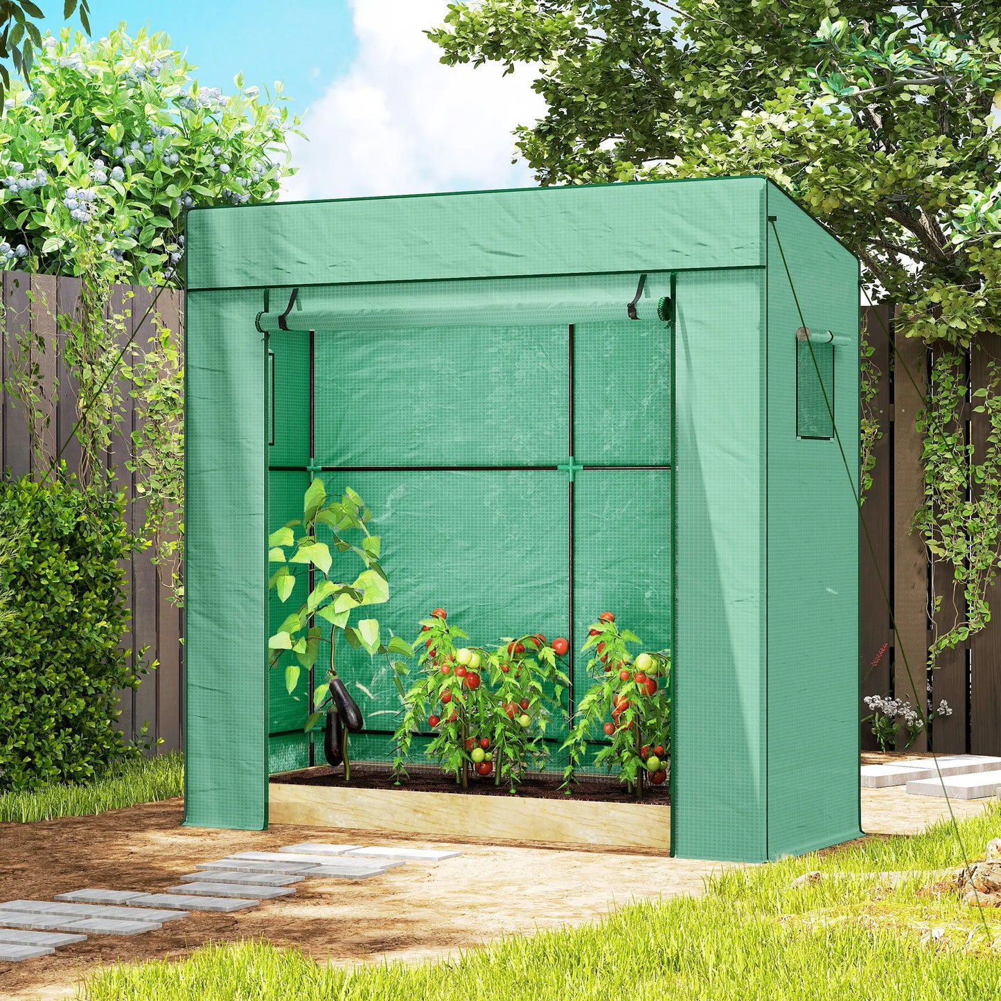 Walk-In Tomato Greenhouse, Reinforced PE Cover, Roll-Up Door, Mesh Windows, Green Greenhouses at Gallery Canada