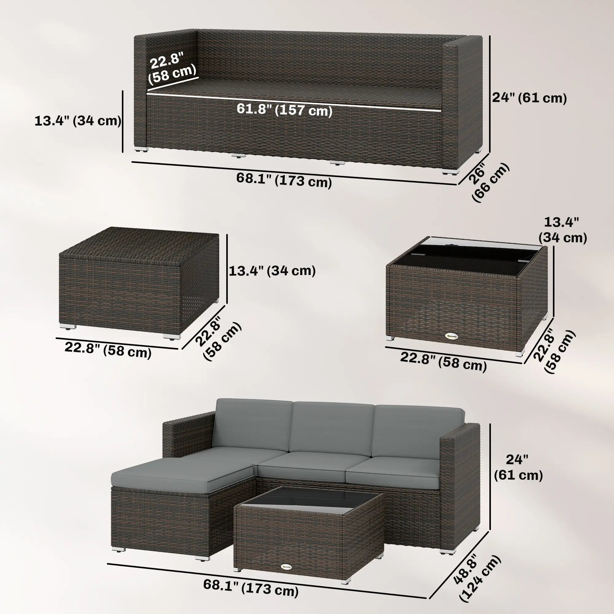 3-Piece Patio Furniture Set With Cushions, Outdoor Rattan Sofa With Glass Table Patio Furniture Sets at Gallery Canada
