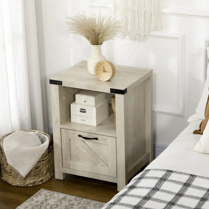 Farmhouse Side Table with Drawer, Open Shelf, Oak, 24.8x17.7x23.6 Side Tables at Gallery Canada