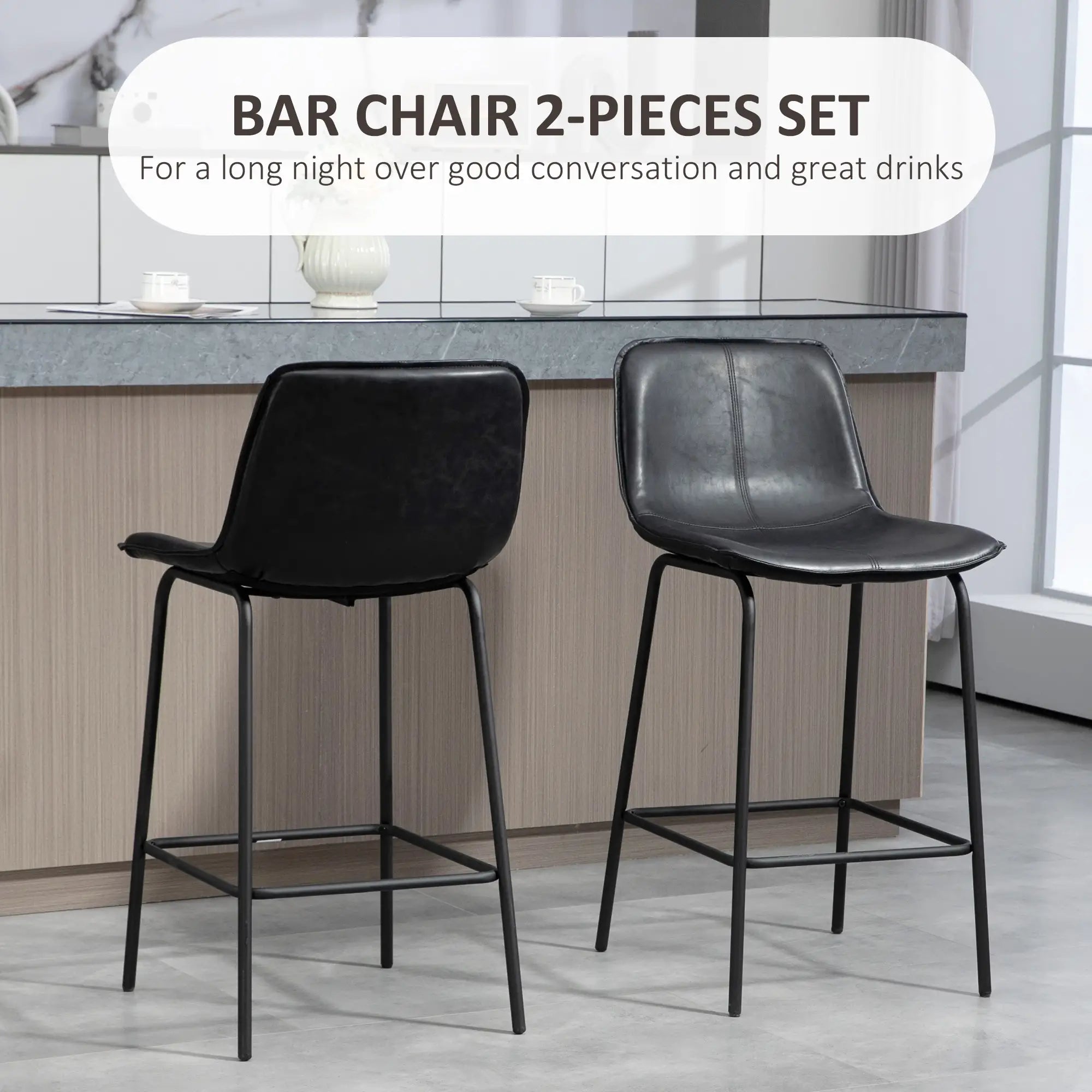 Bar Stools Set of 2, Upholstered Counter Height Bar Chairs, Kitchen Stools with Steel Legs Bar Stools at Gallery Canada