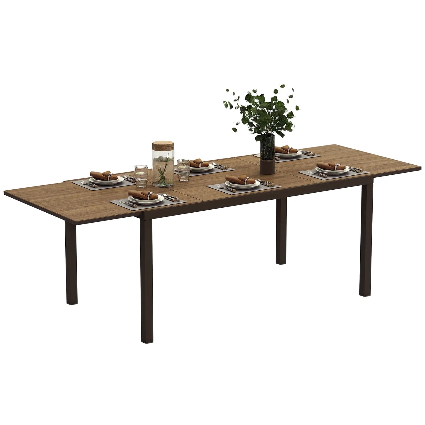 63"-94.5" Extendable Outdoor Dining Table, Steel Frame, Brown Patio Dinning Tables at Gallery Canada