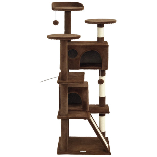 54" Cat Tree, Multi-Level Tower With Scratching Posts, Light Brown Multi-Level Cat Towers Light Brown, Cream White at Gallery Canada